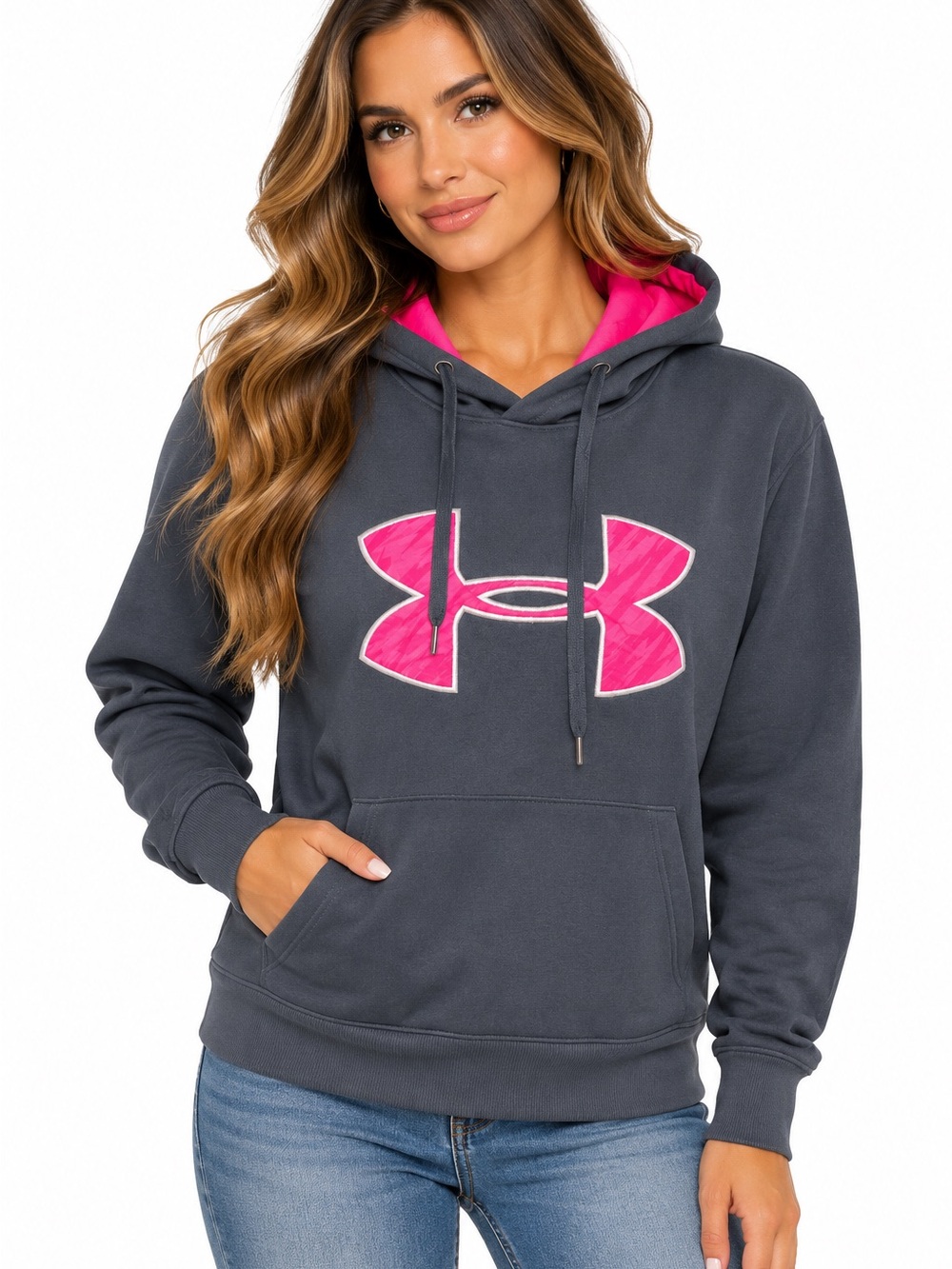 Under Armour Charcoal Hoodie with Pink Ribbon Logo